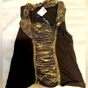 Prestige Brown and Gold Metallic Tank Top XS NWT